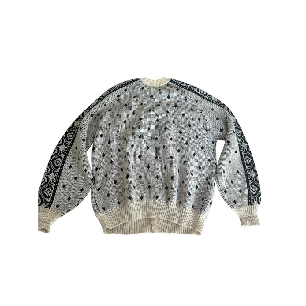 Vintage Pendleton 100% Virgin Wool Nordic Cardigan Sweater XL USA Black Ivory - Picture 11 of 11